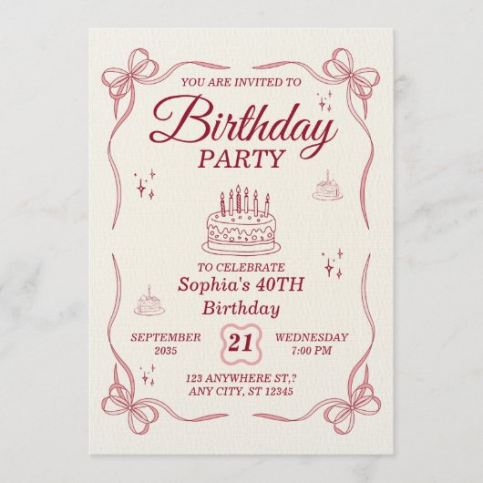 Elegant Customizable Birthday Invitation Card Kaart (Voorkant)