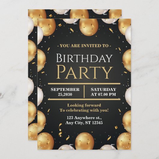 Elegant Customizable Birthday Invite Modern card Kaart (Voorkant / Achterkant)
