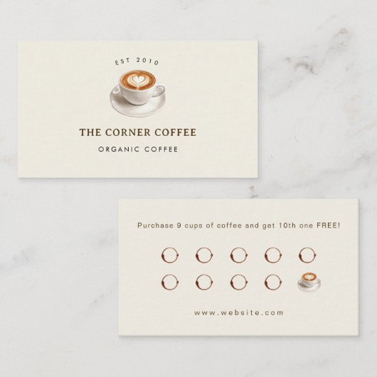 Elegant customizable Coffee shop Loyalty Visitekaartje (Voorkant / Achterkant)