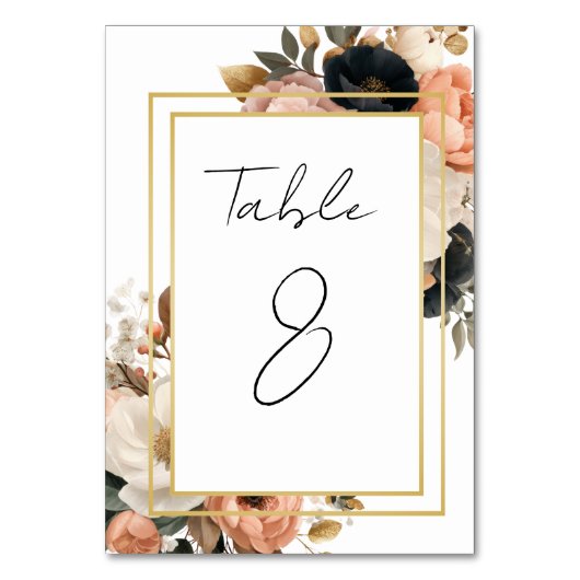 Elegant Customizable Floral Table Number Cards Kaart (Voorkant)