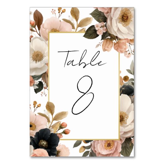 Elegant Customizable Floral Table Number Cards Kaart (Voorkant)