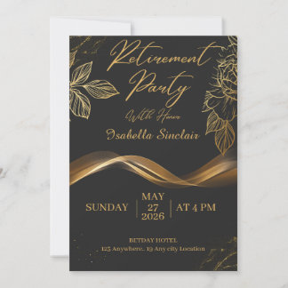 Elegant Customizable Gold Floral Retirement Party Kaart