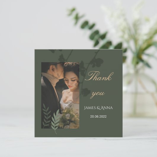 Elegant customizable olive green wedding  bedankkaart (Staand voorkant)