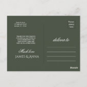 Elegant customizable olive green wedding  briefkaart (Achterkant)