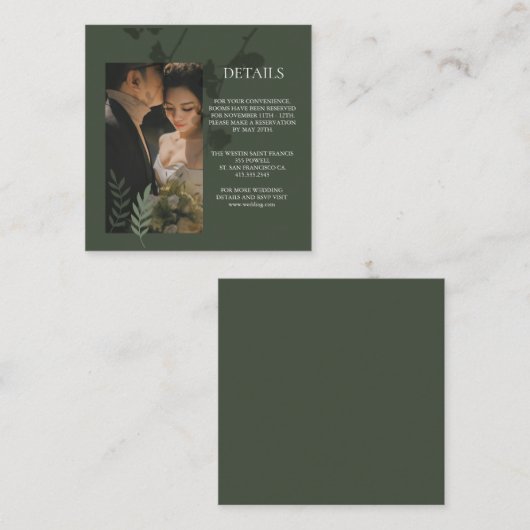 Elegant customizable olive green wedding informatiekaartje (Voorkant / Achterkant)