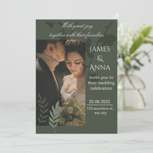 Elegant customizable olive green wedding  kaart (Staand voorkant)