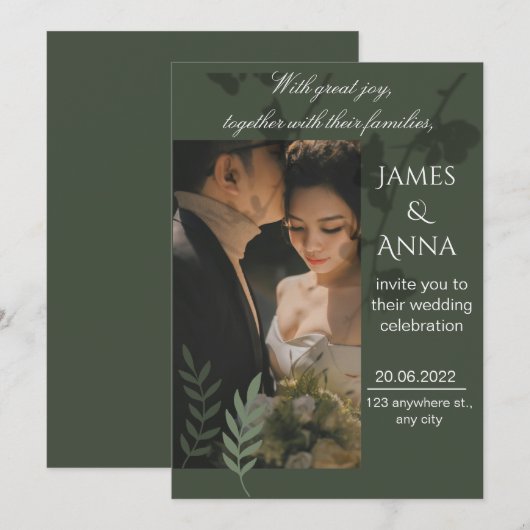 Elegant customizable olive green wedding kaart (Voorkant / Achterkant)