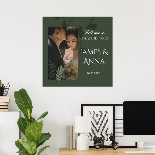 Elegant customizable olive green wedding  poster (Thuiskantoor)
