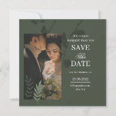 Elegant customizable olive green wedding  save the date (Voorkant)