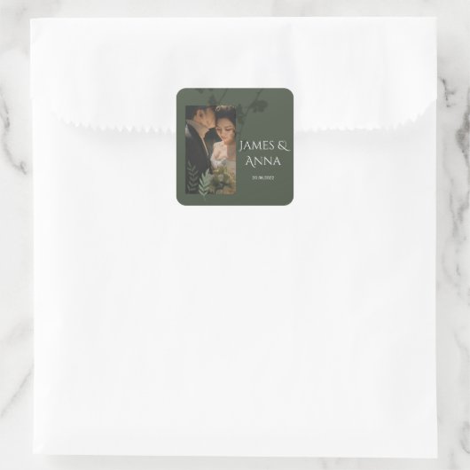 Elegant customizable olive green wedding  vierkante sticker (Tas)