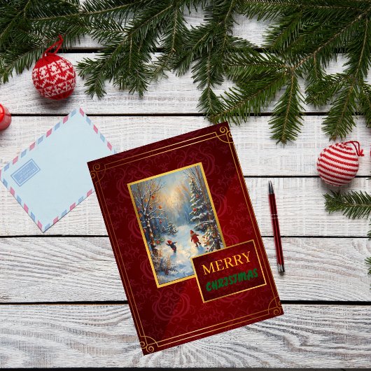 Elegant Customizable Photo Red & Gold Christmas Feestdagenkaart