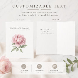 Elegant Customizable Sympathy Card with Peony  Kaart