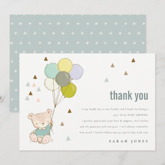 Elegant Cute Aqua Barly Wait Balloon Baby shower Bedankkaart (Voorkant / Achterkant)