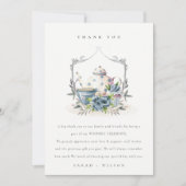Elegant Cute Aqua Blue Floral Teapot Crest Wedding Bedankkaart (Voorkant)