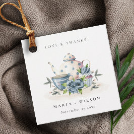 Elegant Cute Aqua Blue Floral Teapot Cup Weddensch Bedankjes Labels