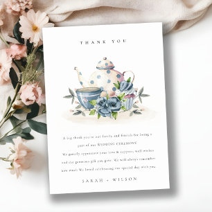 Elegant Cute Aqua Blue Floral Teapot Cups Wedding Bedankkaart