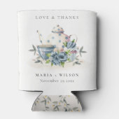 Elegant Cute Aqua Blue Floral Teapot Cups Wedding Blikjeskoeler (Achterkant)