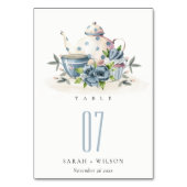 Elegant Cute Aqua Blue Foral Teapot Cup Weddenscha Kaart (Voorkant)