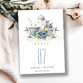 Elegant Cute Aqua Blue Foral Teapot Cup Weddenscha Kaart