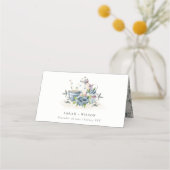 Elegant Cute Aqua Blue Foral Teapot Cup Weddenscha Plaatskaartje (Voorkant)