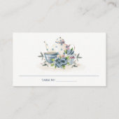 Elegant Cute Aqua Blue Foral Teapot Cup Weddenscha Plaatskaartje (Achterkant)