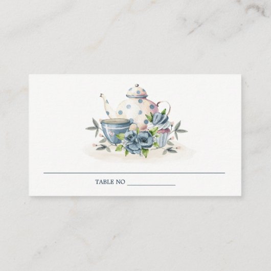 Elegant Cute Aqua Blue Foral Teapot Cup Weddenscha Plaatskaartje (Achterkant)