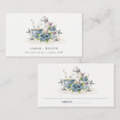 Elegant Cute Aqua Blue Foral Teapot Cup Weddenscha Plaatskaartje (Voorkant / Achterkant)