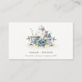 Elegant Cute Aqua Blue Foral Teapot Cup Weddenscha Plaatskaartje
