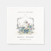 Elegant Cute Aqua Blue Foral Teapot Cup Weddenscha Servet (Voorkant)