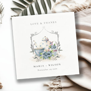 Elegant Cute Aqua Blue Foral Teapot Cup Weddenscha Servet