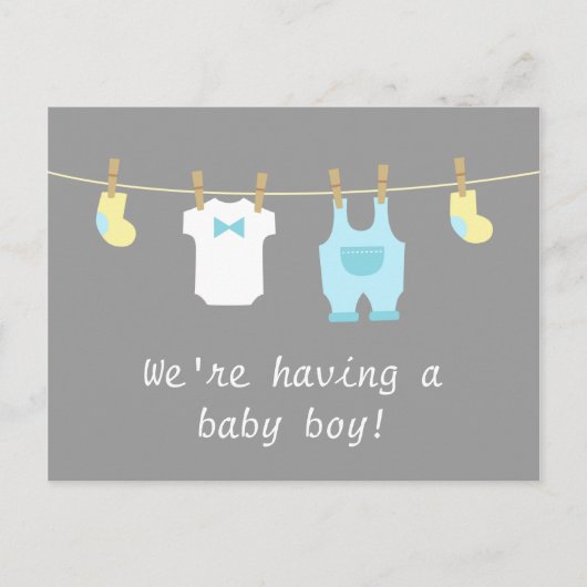 Elegant & Cute Baby Boy Clothes Aankondigingskaart (Voorkant)