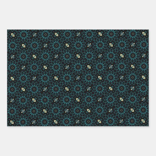 Elegant Cute Black en Blauwgroen geometrische patr Inpakpapier Vel (Voorkant)