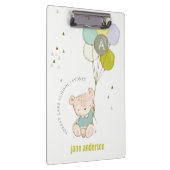 Elegant Cute Blue Beer Ballon Boys Monogram Klembord (Rechts)