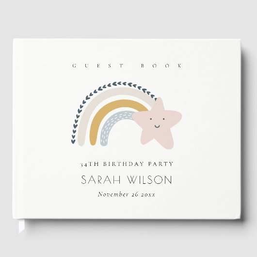 ELEGANT CUTE BLUE BLUSH RAINBOW STAR KIDS BIRTHDAY GASTENBOEK (Voorkant)