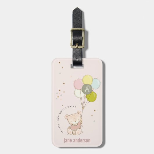 Elegant Cute Blush Beer Ballon Girly Monogram Bagagelabel (Voorkant verticaal)