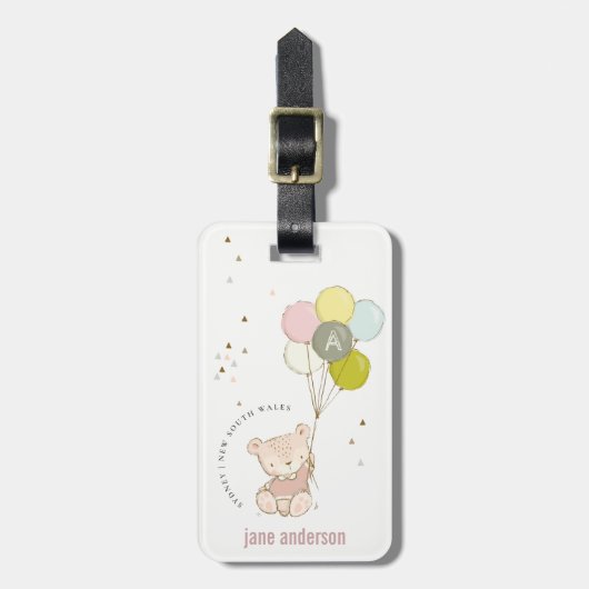 Elegant Cute Blush Beer Ballon Girly Monogram Bagagelabel (Voorkant verticaal)