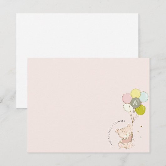 Elegant Cute Blush Beer Ballon Girly Monogram Notitiekaartje (Voorkant / Achterkant)