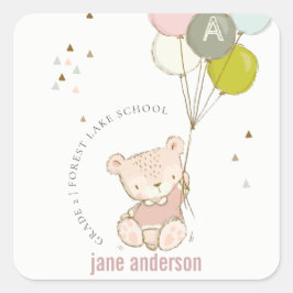 Elegant Cute Blush Beer Ballon Kinder Monogram Vierkante Sticker