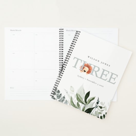 Elegant Cute Boho Lion Foliage 3e derde verjaardag Planner (Display)