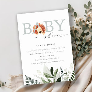 Elegant Cute Boho Lion Foliage Baby shower Invite Bedankkaart