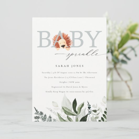 Elegant Cute Boho Lion Foliage Baby Sprinkle Kaart (Staand voorkant)