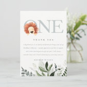 Elegant Cute Boho Lion Foliage First Birthday Bedankkaart (Staand voorkant)