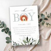 Elegant Cute Boho Lion Foliage Oh Boy Baby shower Bedankkaart