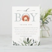 Elegant Cute Boho Lion Foliage Oh Boy Baby shower Bedankkaart (Staand voorkant)