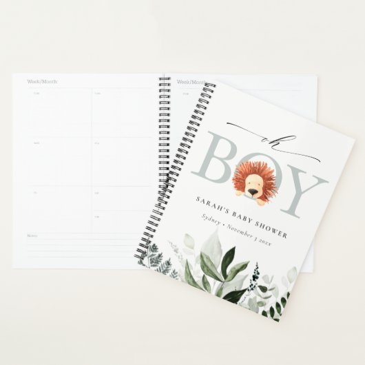 Elegant Cute Boho Lion Foliage Oh Boy Baby shower Planner (Display)