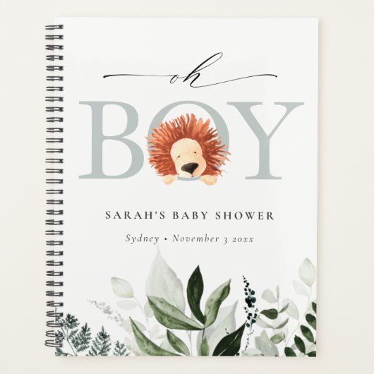 Elegant Cute Boho Lion Foliage Oh Boy Baby shower Planner (Voorkant)