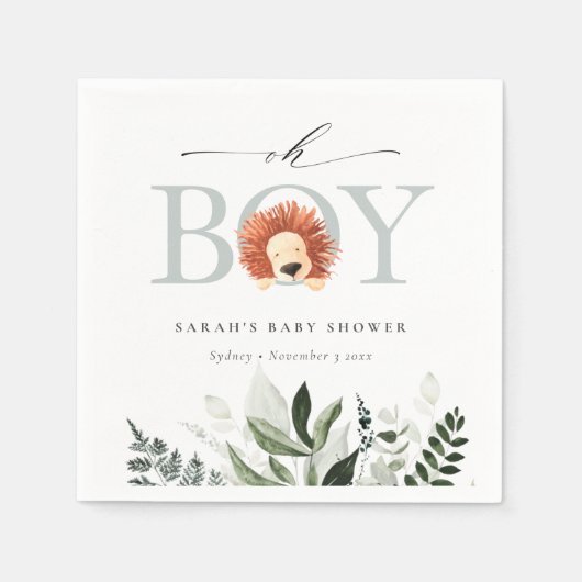 Elegant Cute Boho Lion Foliage Oh Boy Baby shower Servet (Voorkant)