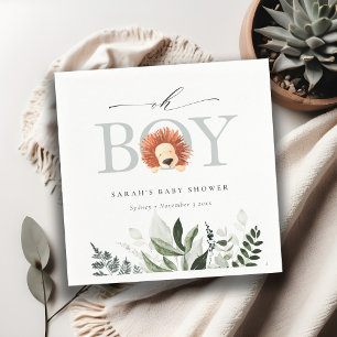 Elegant Cute Boho Lion Foliage Oh Boy Baby shower Servet