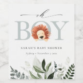 Elegant Cute Boho Lion Foliage Oh Boy Baby shower Wijn Etiket (Enkel label)