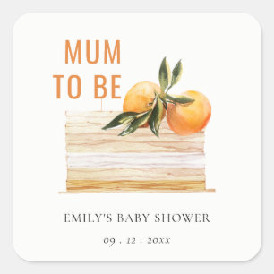 Elegant Cute Boho Sinaasappel Fruit Cake Baby show Vierkante Sticker